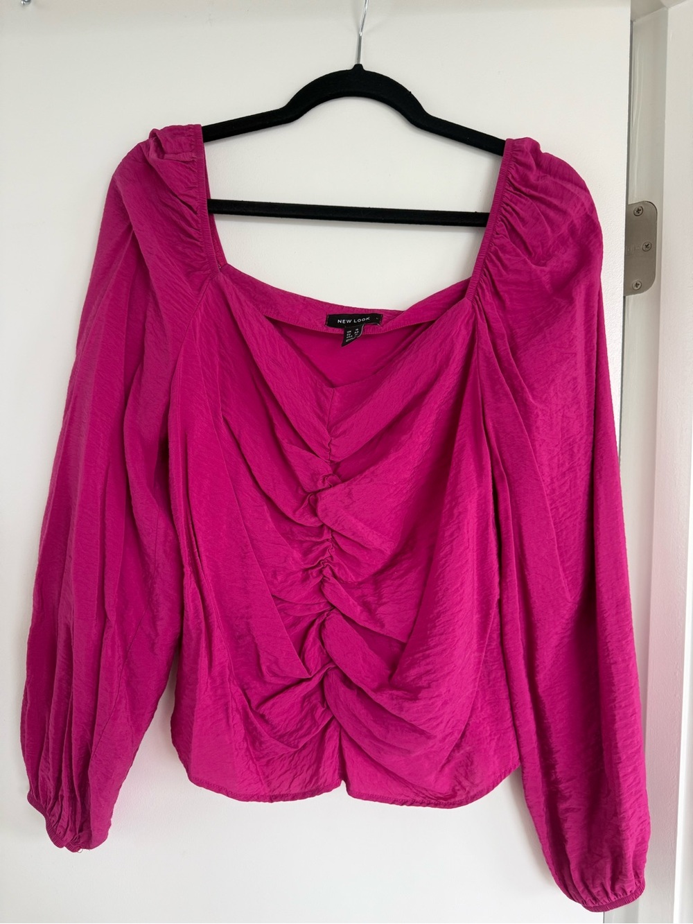 New Look Fuchsia Ruched Long-Sleeve Blouse